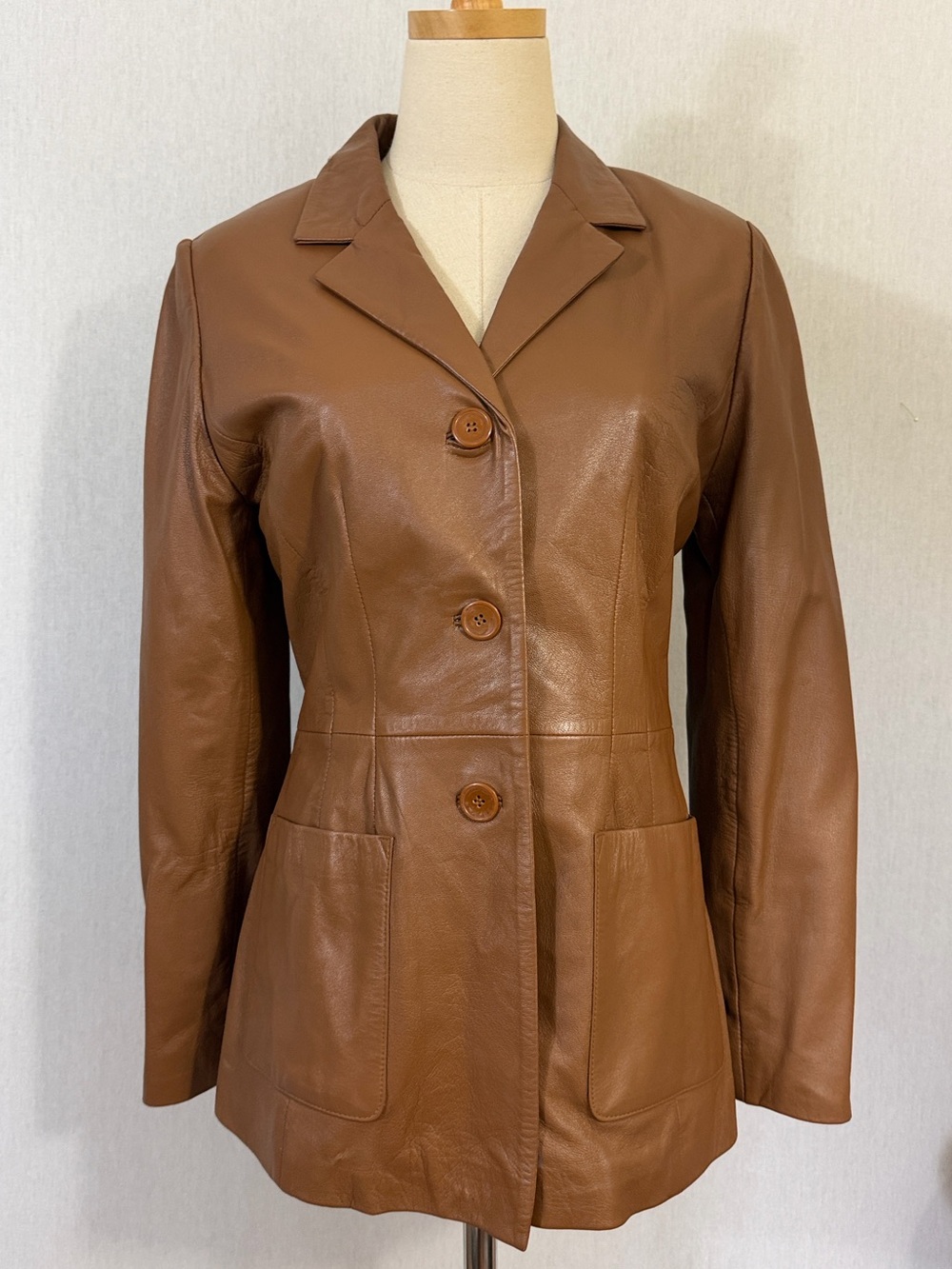 Vintage Brown Genuine Leather Button-Front Jacket